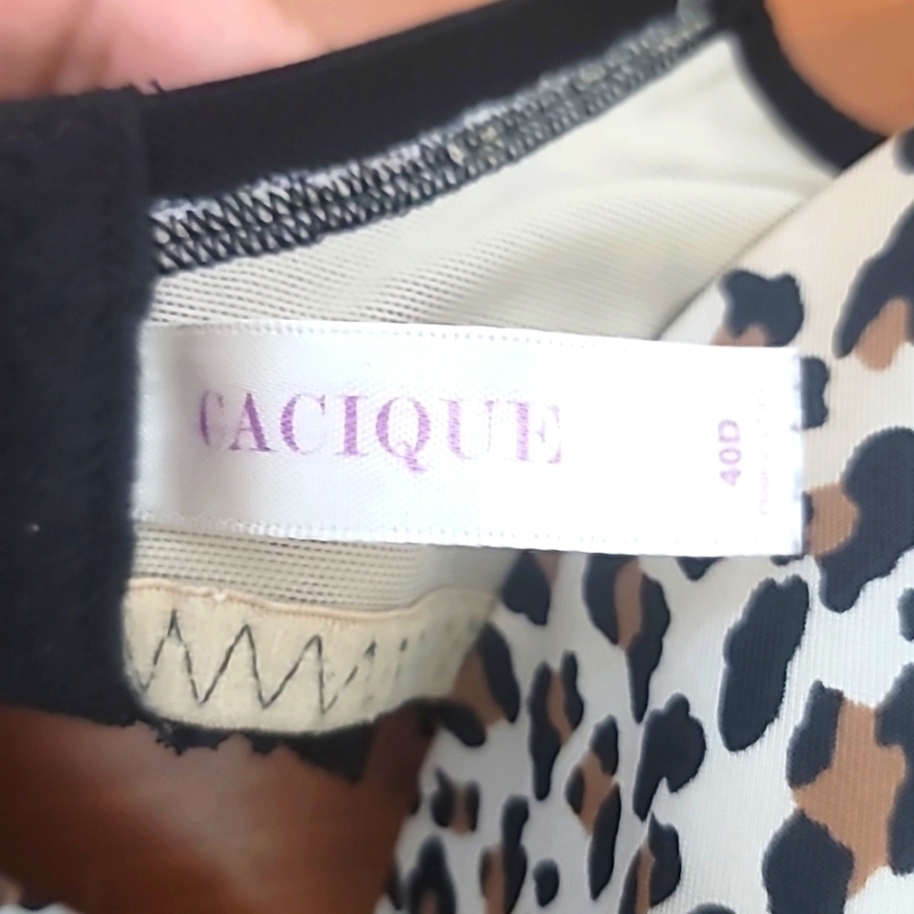 Cacique Leopard Print Lace Trim Bra Womens 40D Brown Animal Print Underwire - Picture 5 of 7